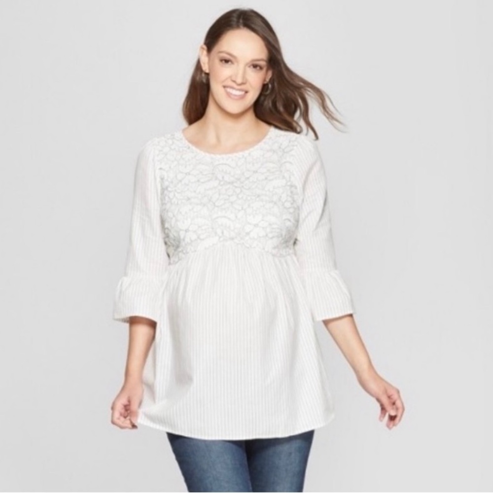 Ingrid & Isabel Striped Maternity Peplum Blouse Top 3/4 Sleeve Women Size Xs